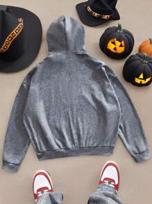 Manfinity NXTstreet Sudadera de cuello redondo holgada de manga larga con estampado para hombres, para otoño e invierno - Gris Oscuro - Ver 2
