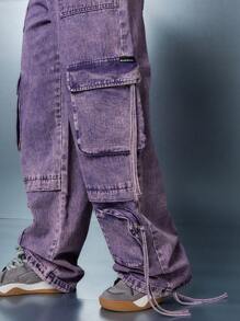 SUMWON WOMEN Quần Jeans Denim Baggy Cargo Tiện Dụng - Màu tím - Xem 4