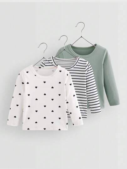 SHEIN Playful Pals 3pcs/Set Baby Girls' Striped Polka Dot Casual Comfortable Top Set Chic Outfits For Autumn/Winter