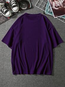 Claim Dot Camiseta de manga corta casual con cuello redondo y estampado de dibujos animados para hombres - Morado - Ver 2