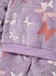 Bộ 2 món/Bộ áo trùm đầu họa tiết bướm thường ngày cho bé gái và quần dài tay - Màu Lilac Tím - Xem 7