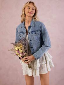 WESTFADE Premium Denim California 91% Cotton Embroidered Jacket - Light Wash - View 2