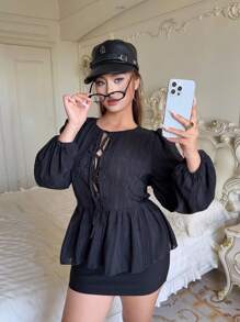 Flirla Blouse ample et décontractée texturée, grande taille pour femmes, porter au quotidien