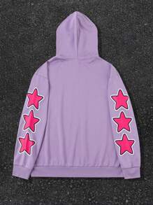 Manfinity EMRG Plus Size Men's Autumn/Winter Letter & Star Print Hooded Zip-Up Sweatshirt