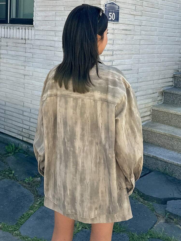 2pcs Women Set: Front Button Long Sleeve Shirt And Pocket Decorated Skirt,Short Women Sets,Fall Clothes