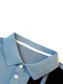 Manfinity Homme 1 件男士纯色拼布前扣长袖休闲上衣，日常穿着 - 彩色 - 查看 4