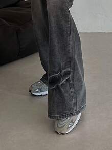 DAZY 女士休闲水洗复古宽松喇叭裤牛仔裤，宽松牛仔裤 - 灰色 - 查看 5
