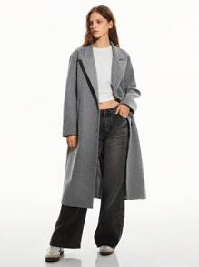 SHEIN Unity Modischer langer grauer Lässig Mantel mit Kragen, elegant und schlank, geeignet für Herbst und Winter - Grau - Übersicht 5