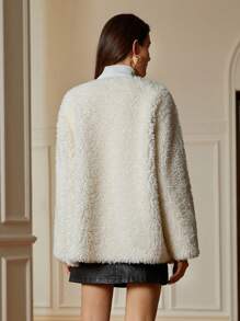 Zanirela Solid Color Mink Velvet Overcoat, New Loose Slouchy Anti-Age Thickened V-Neck Faux Jacket Fall Cloth For Women - White - View 2