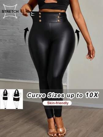 SHEIN CURVE+ Leggings noir à taille haute courbes, automne/hiver