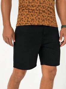 RueChic Men Solid Slant Pocket Denim Shorts - Army Green - View 4