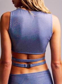 SHEIN Unity Holografische pailletten strik taille mouwloze cropped top