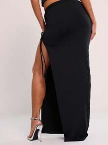 MUSERA Falda larga con pliegues y lazos laterales, elegante para primavera y verano, ideal para fiestas de Navidad y Año Nuevo