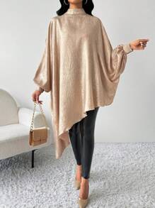 SHEIN Lady New Year Party Gold Long Sleeve Diagonal Hem Women's Shirt, Women's Top Long Sleeve Shirt Women Blouses & Thanksgiving Women Outfit Fall Clothes Christmas Women Tops African Masquerade Ball Dress Oversized Women Shirt - Gold - View 4