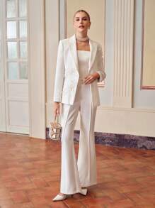 ZEYLAH PEAK COLLAR APPLIQUES DETAIL BLAZER - White - View 7