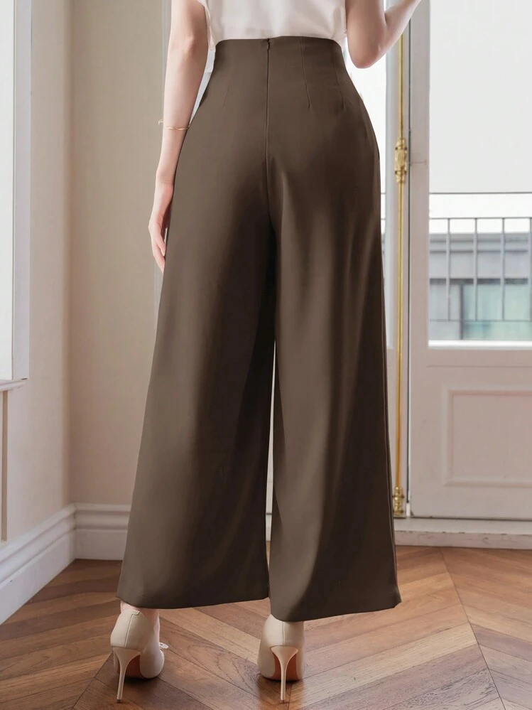 DAZY Women's Solid Color High Waist Simple Wide-Leg Pants, Casual Daily Wear,Fall Clothes,Back To School Clothes,Teacher Pants Women Dress Pants - Brown - View 3