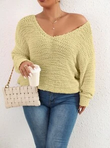 Flirla Áo len dệt kim cỡ lớn, màu trơn, kiểu xoắn lưng, thích hợp cho mùa thu đông. - Màu be - Xem 3