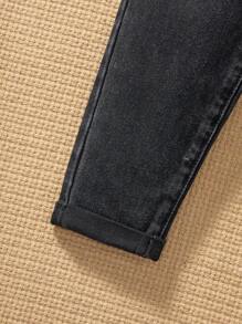 少女心碎花腰百搭休闲牛仔裤，校园风 - 黑色 - 查看 5