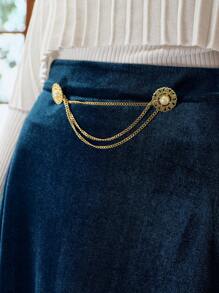 ZEYLAH 天鹅绒链条腰喇叭裙 - 水鴨藍 - 查看 2