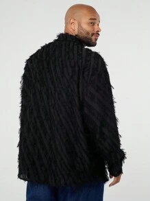 Manfinity VCAY Áo sơ mi tay dài dệt trơn màu đen bán trong suốt rộng rãi cho nam cỡ lớn, thích hợp để đi chơi - màu đen - Xem 4