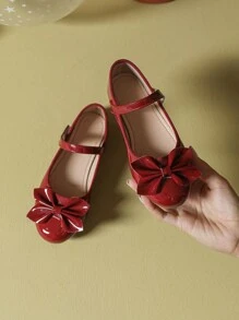 Fashionable Bow Decor Flat Shoes For Girls, Autumn/Winter - Burgundy - View 4