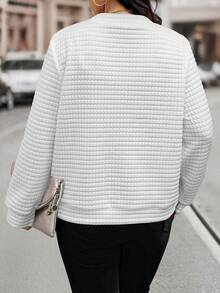 Calvaya 秋季大码纯色纹理拉链夹克 - 白色 - 查看 2