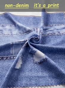 SHEIN 2入組青少年女生休閒圓領長袖短t恤和彈性腰帶牛仔印花褲,附帶皮帶,適用於春秋季節 - 玫紅色 - 查看 5