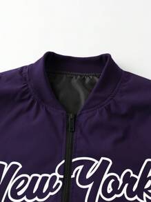 Manfinity Homme Men's Autumn Casual Everyday Letter Print Aviator Jacket - Purple - View 4