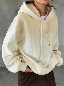 FRIFUL 女士纯色拼接长袖简约连帽休闲运动衫