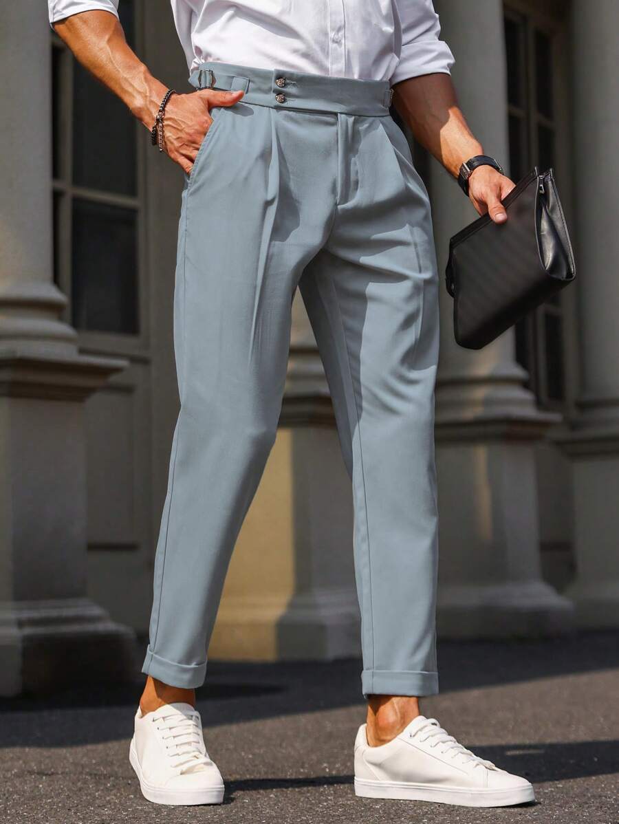Manfinity Bizformal Men's Casual Plain Color Pleated Dress Pants - Blue - View 1