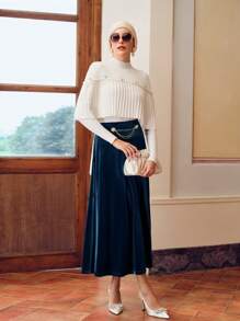 ZEYLAH 天鹅绒链条腰喇叭裙 - 水鴨藍 - 查看 4