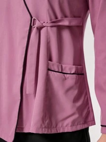TaskEZ Contrast Trim Long Sleeve Top And Pants Scrub Uniform Set - Pink - View 6