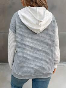 SHEIN LUNE 大码休闲字母和南瓜印花拼色袋鼠口袋连帽衫