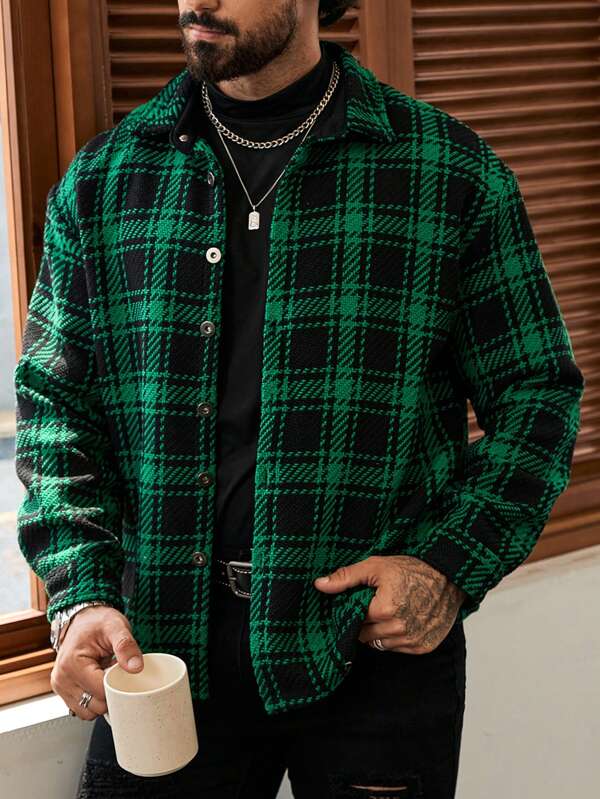Manfinity Homme Men's Plaid Long Sleeve Casual Business Shirt, Spring And Fall,Plaid Shirt,Long Sleeve Shirt,Plaid Button Up Shirt,Button Up Men Shirt,Christmas Shirt