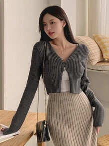 DAZY Women Solid Color Long Sleeve Tight Short Cardigan, Casual Everyday Wear,Fall Clothes