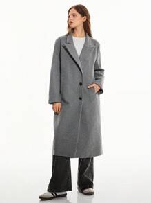 SHEIN Unity Modischer langer grauer Lässig Mantel mit Kragen, elegant und schlank, geeignet für Herbst und Winter - Grau - Übersicht 4