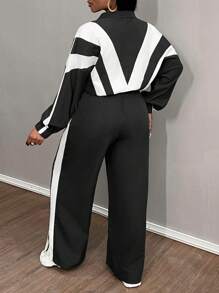 Slaydiva Bộ 2 áo khoác cardigan thể thao dài tay cỡ lớn và quần dài màu xanh lá cây và trắng, mùa thu/đông - màu đen - Xem 2