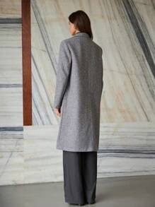 SHEIN Privé Oversized Faux Wool Mid-Length Multi-Button Coat Fall Cloth For Women - Dark Grey - View 2