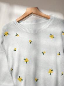 Chiquease 花卉刺绣圆领长袖休闲套头衫