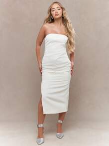 MISSGUIDED Tailored Longline Bandeau Top - Beige - View 5
