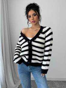 Chiquease 法式时尚宽松条纹开衫长袖高端秋冬