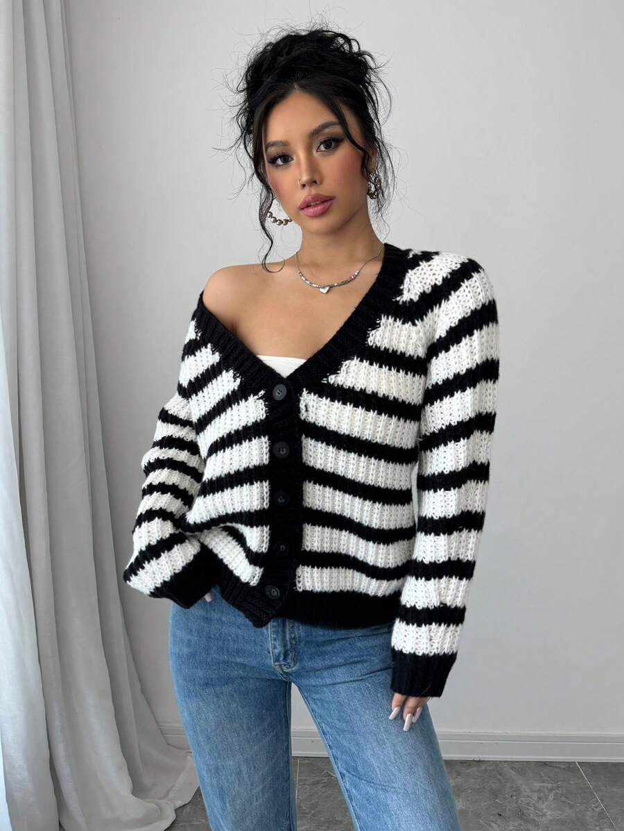 Chiquease 法式时尚宽松条纹开衫长袖高端秋冬