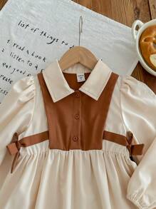 SHEIN Leap Crew Mädchenkleid im Sommer-Patchwork-Stil mit Prinzessin-Ärmeln, Kurzarm, Hemdkragen, geeignet für Outdoor-Treffen, Urlaub und andere Anlässe - Weiss - Übersicht 6