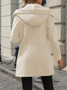 Chiquease 纯色前扣长袖简约休闲双排扣连帽夹克 - 杏色 - 查看 2