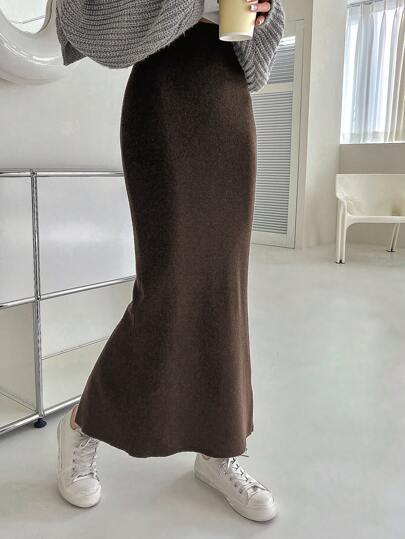 DAZY 1 st Kvinnor Casual Vardaglig Enfärgad Fisk Svans Fåll Stickad kjol för höst/vinter