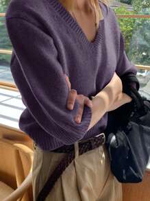 DAZY 女士商务休闲 V 领通勤中性风格毛衣、返校服、教师装秋季