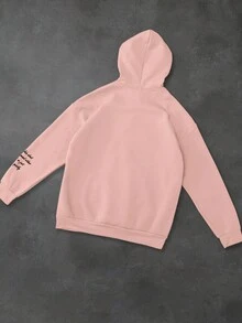 Manfinity Homme Áo hoodie nỉ họa tiết hoa bỏ túi trang trí tối giản cho nam - Hồng - Xem 2