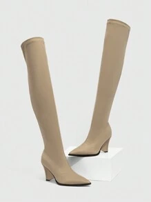 CUCCOO SZL Botas altas de fiesta/escenario de diseño hollow-out, sexy y elegante, con tacón ancho de puntera afilada