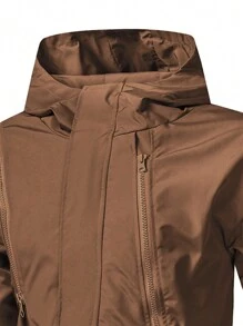Manfinity Homme Men's Solid Color Hooded Zipper Pleated Casual Long Sleeve Jacket