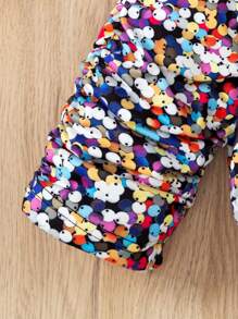 Bộ 2 món/Bộ đồ liền quần in chữ đính cườm và nơ đính cườm cho bé gái và quần legging chắp vá họa tiết đính cườm, mùa thu/đông - Hồng - Xem 5